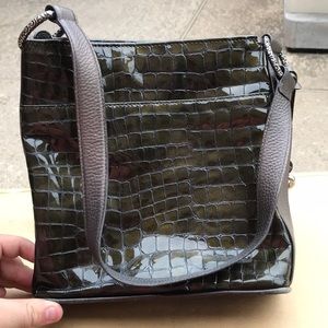 Brighton green/brown faux skin shoulder bag